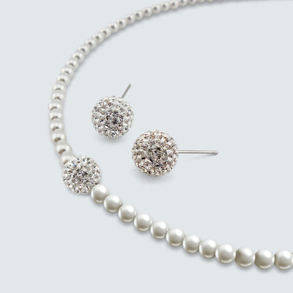 Glass Pearl Necklace with Swarovski Crystal Ball