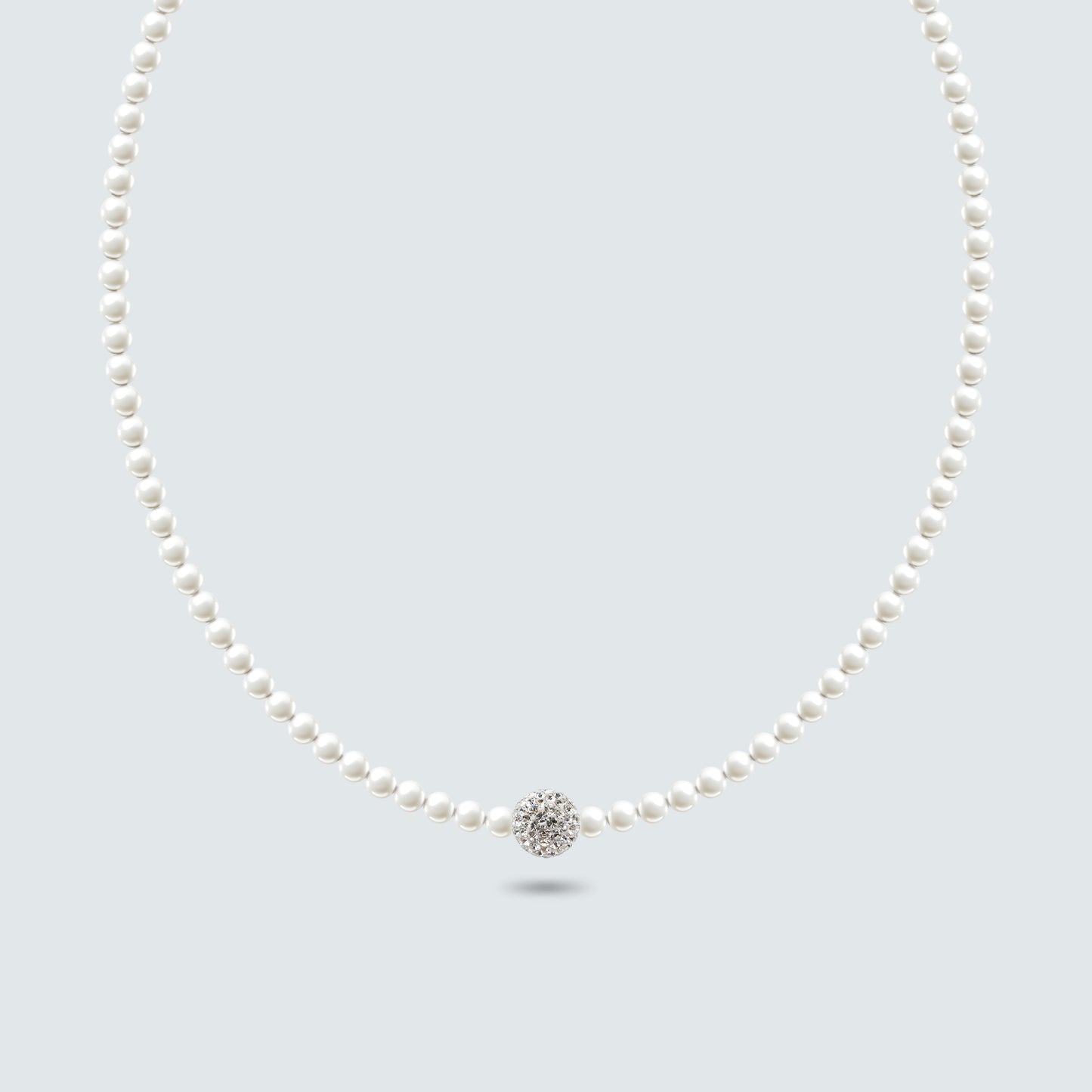 Glass Pearl Necklace with Swarovski Crystal Ball
