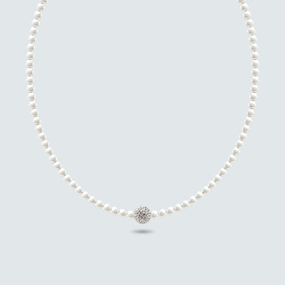 Glass Pearl Necklace with Swarovski Crystal Ball