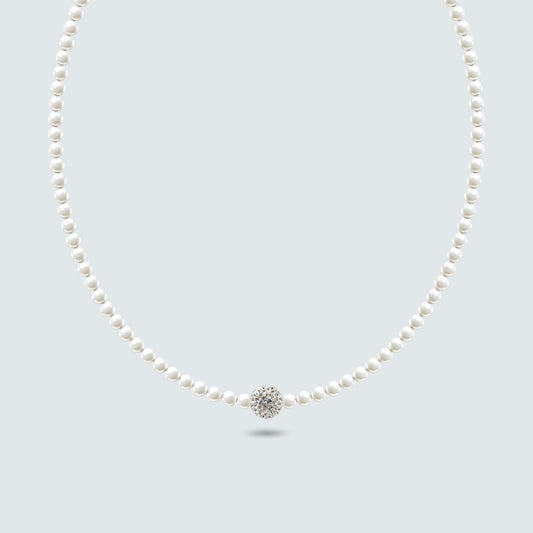 Glass Pearl Necklace with Swarovski Crystal Ball