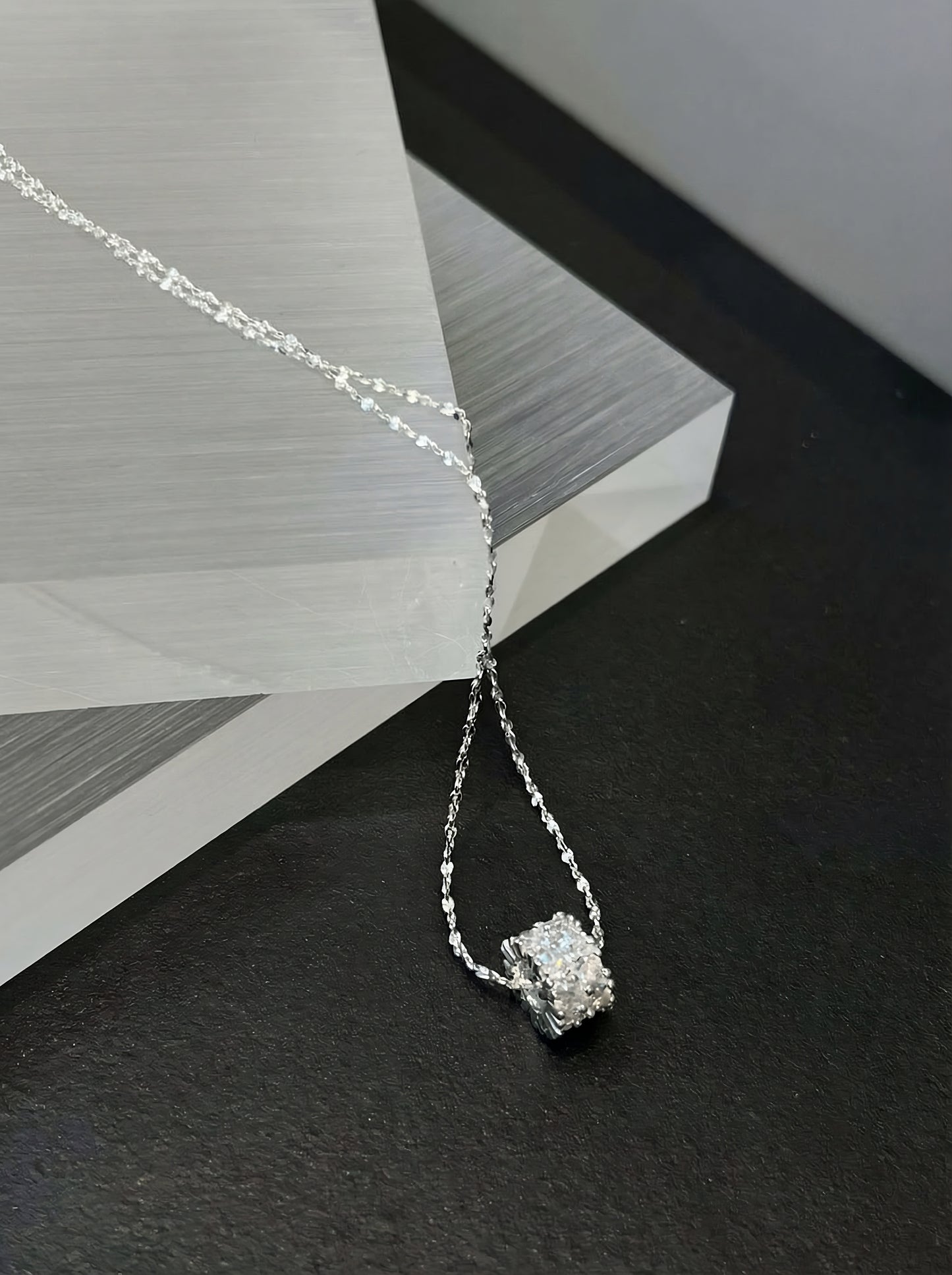 Pave Cylinder Sparkle Necklace in Sterling Silver