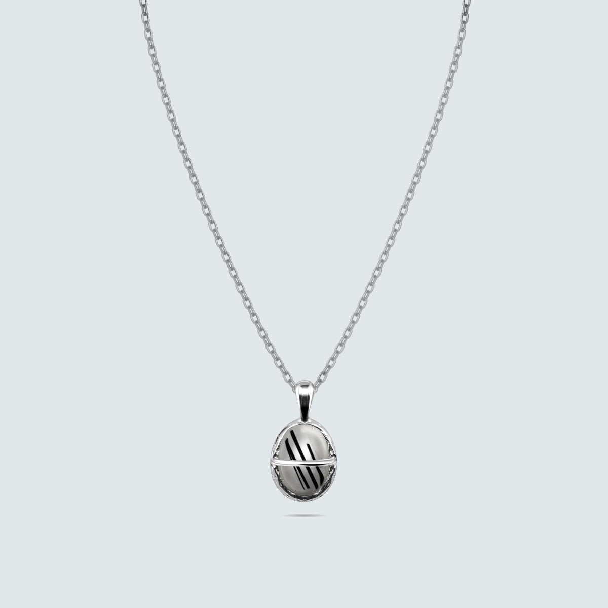 Rutile Quartz Glass Orb Necklace in Sterling Silver