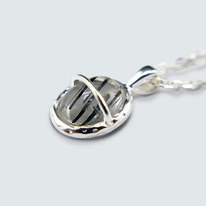 Rutile Quartz Glass Orb Necklace in Sterling Silver