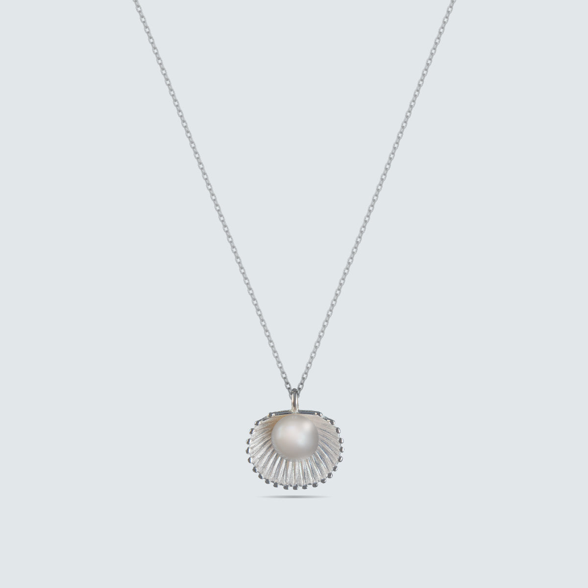 Silver Shell Pearl Pendant Necklace