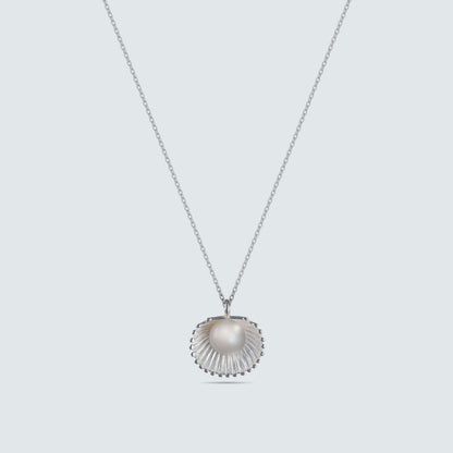 Silver Shell Pearl Pendant Necklace