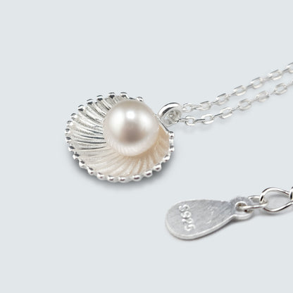 Silver Shell Pearl Pendant Necklace