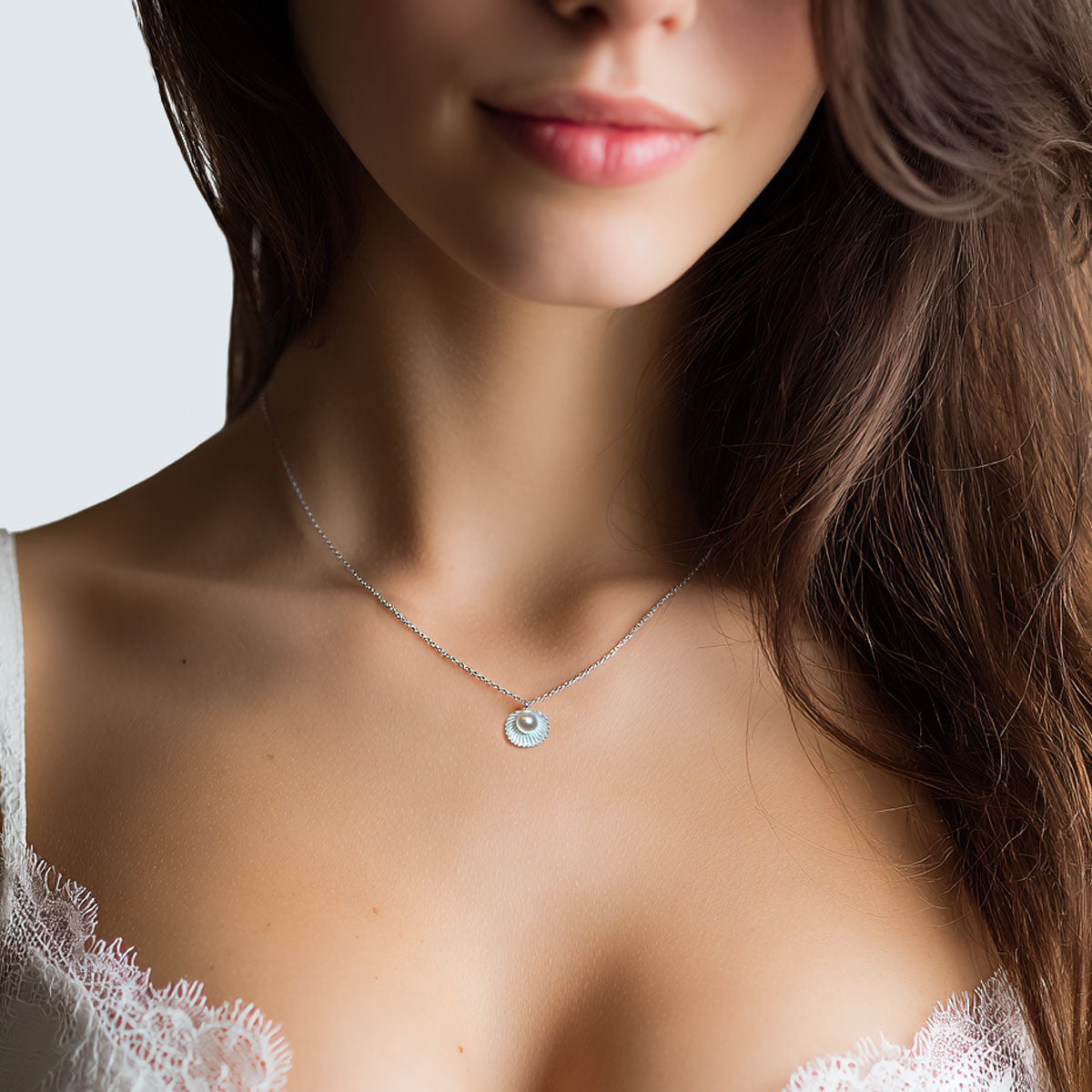 Silver Shell Pearl Pendant Necklace