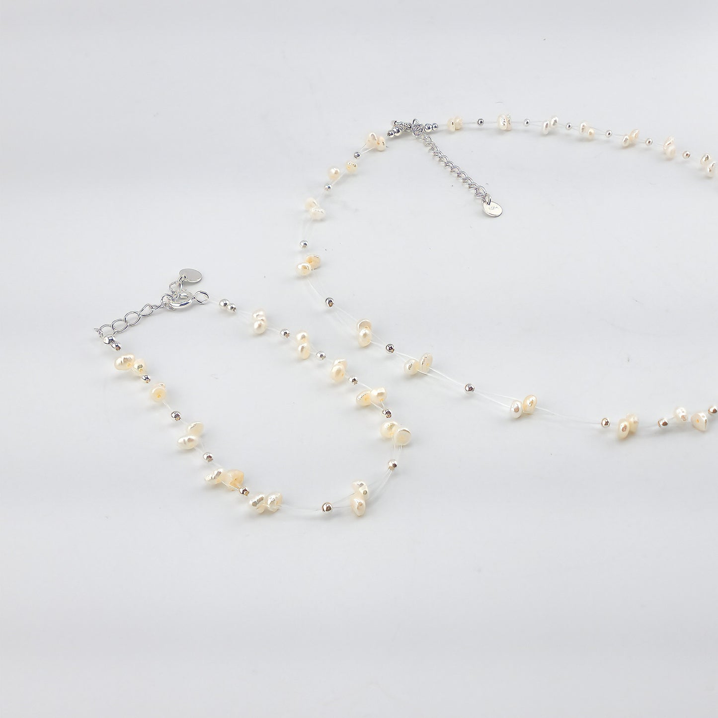 Swarovski Pearl & Silver Bead Line Necklace