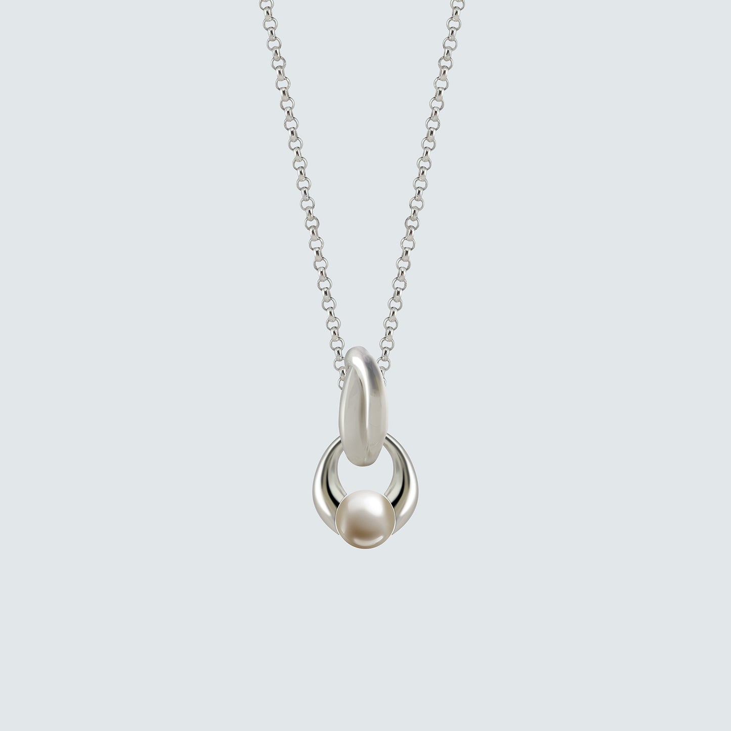 Silver Sculptural Pearl Loop Necklace