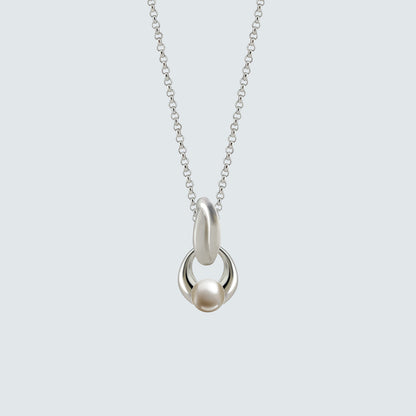 Silver Sculptural Pearl Loop Necklace