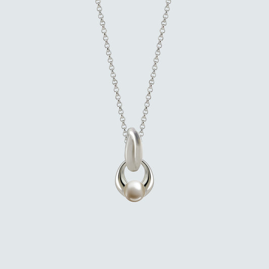 Silver Sculptural Pearl Loop Necklace
