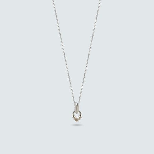 Silver Sculptural Pearl Loop Necklace