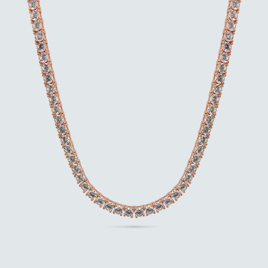 Belle Luxe Rose Tennis Necklace in Rose Tone Gold Coated Silver with Hand-Set Zirconia