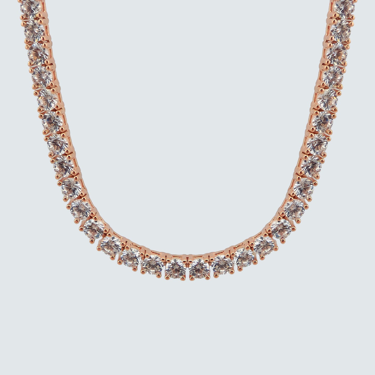 Belle Luxe Rose Tennis Necklace in Rose Tone Gold Coated Silver with Hand-Set Zirconia
