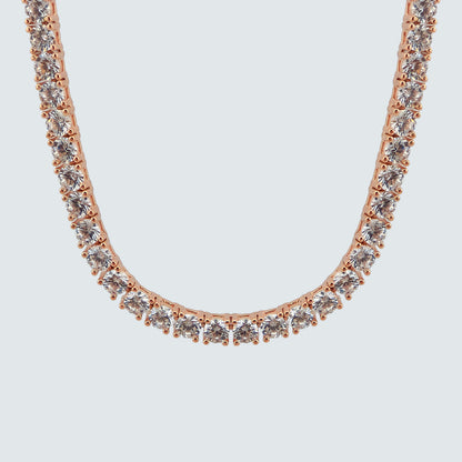 Belle Luxe Rose Tennis Necklace in Rose Tone Gold Coated Silver with Hand-Set Zirconia