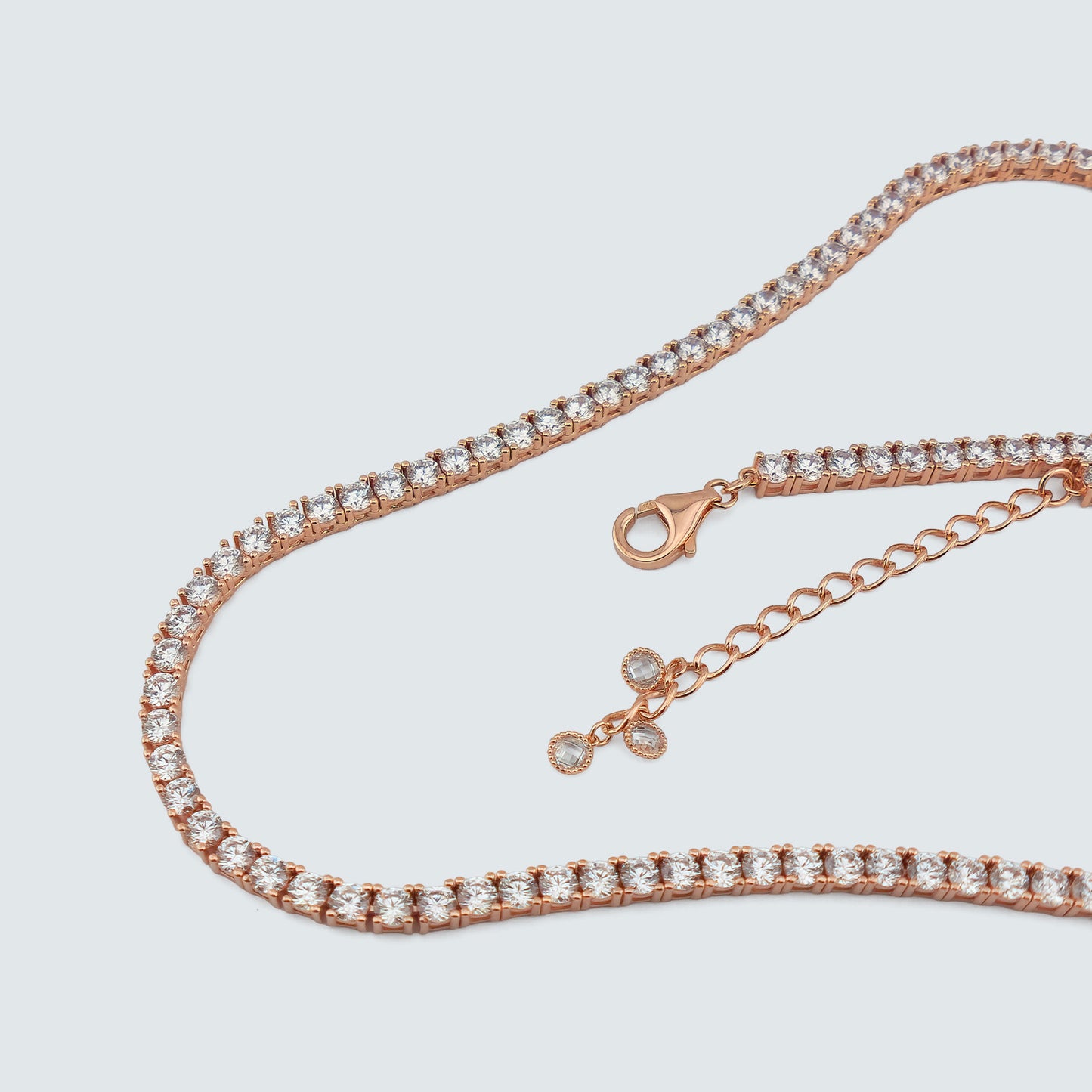Belle Luxe Rose Tennis Necklace in Rose Tone Gold Coated Silver with Hand-Set Zirconia