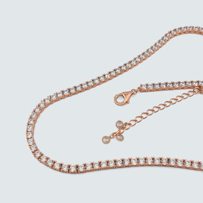 Belle Luxe Rose Tennis Necklace & Belle Éclat Drop Earrings – 18K Rose Gold Vermeil Jewelry Set
