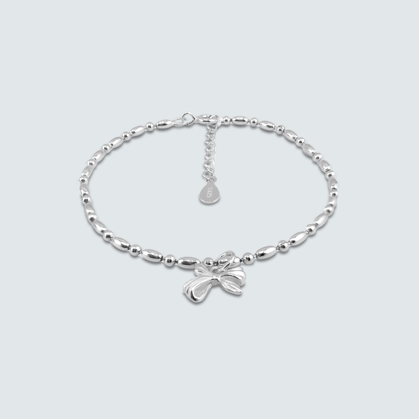 Bow Charm Beaded Bracelet in Sterling Silver