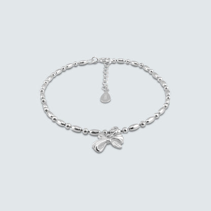 Bow Charm Beaded Bracelet in Sterling Silver