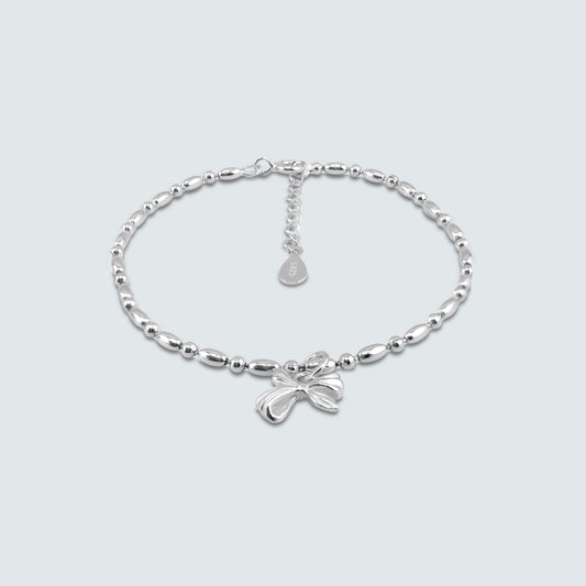 Bow Charm Beaded Bracelet in Sterling Silver