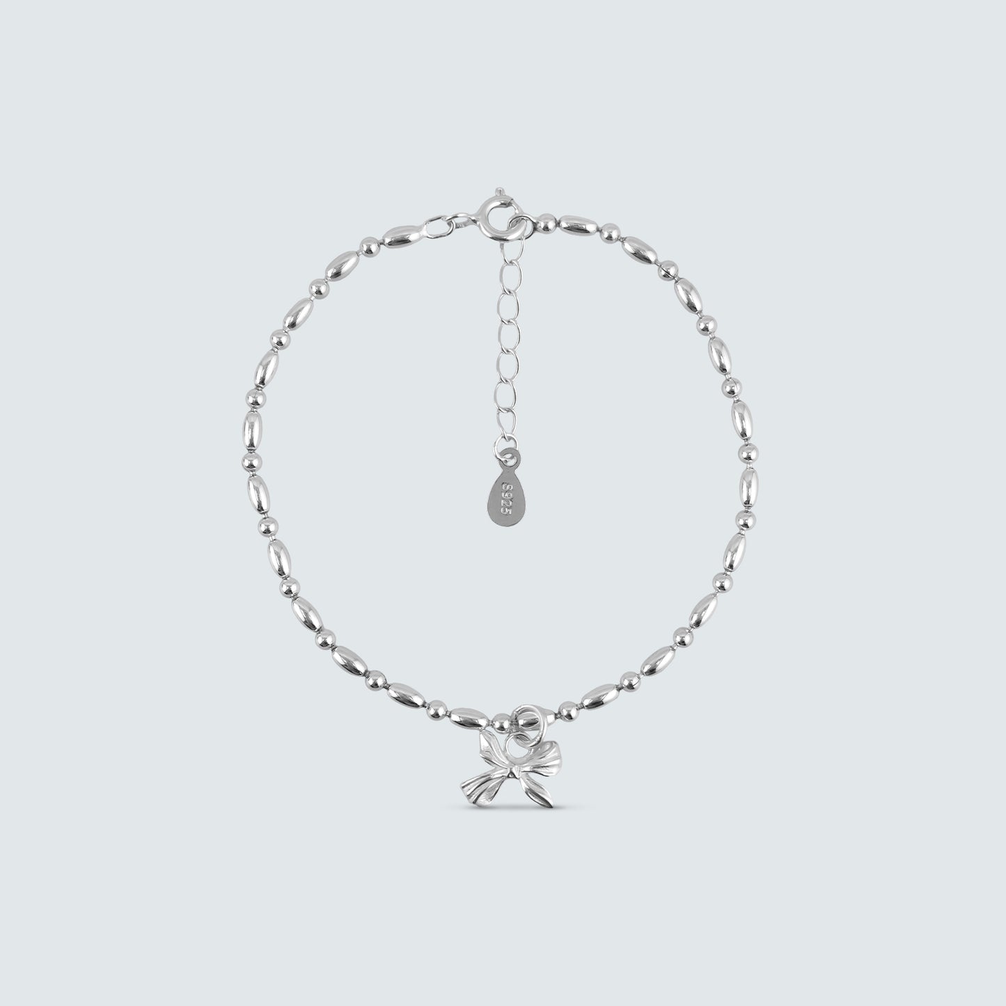 Bow Charm Beaded Bracelet in Sterling Silver