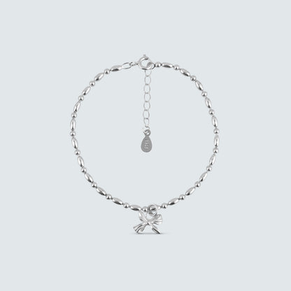 Bow Charm Beaded Bracelet in Sterling Silver