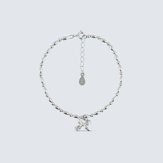 Bow Charm Beaded Bracelet in Sterling Silver
