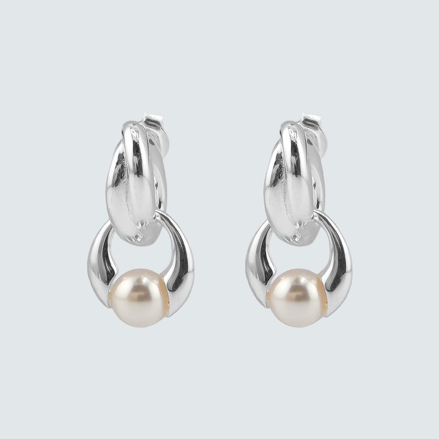 Adele Sculpted Swarovski Pearl Link Earrings – High-Polish Sterling Silver