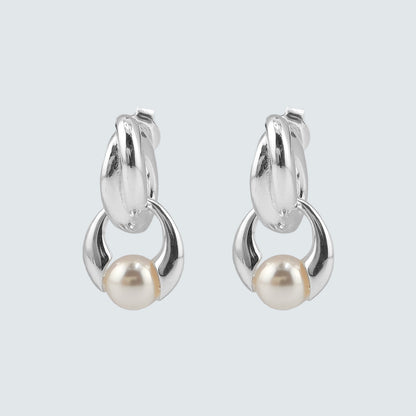 Adele Sculpted Swarovski Pearl Link Earrings – High-Polish Sterling Silver