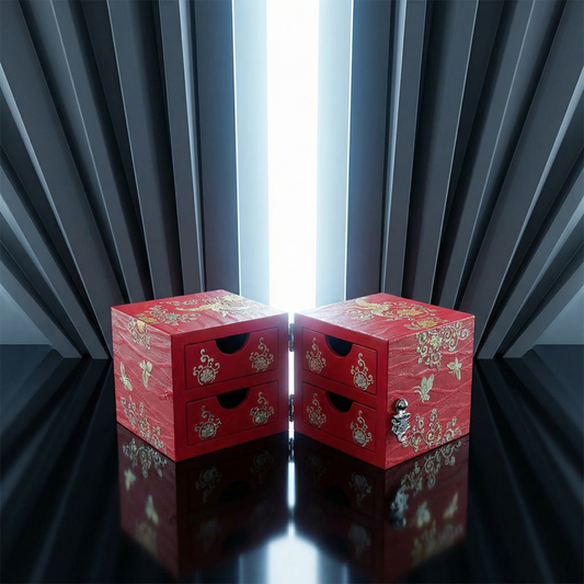 JAGAE (Korean Mother of Pearl) Jewelry Box – Red Sambe Wood & Butterfly Inlay