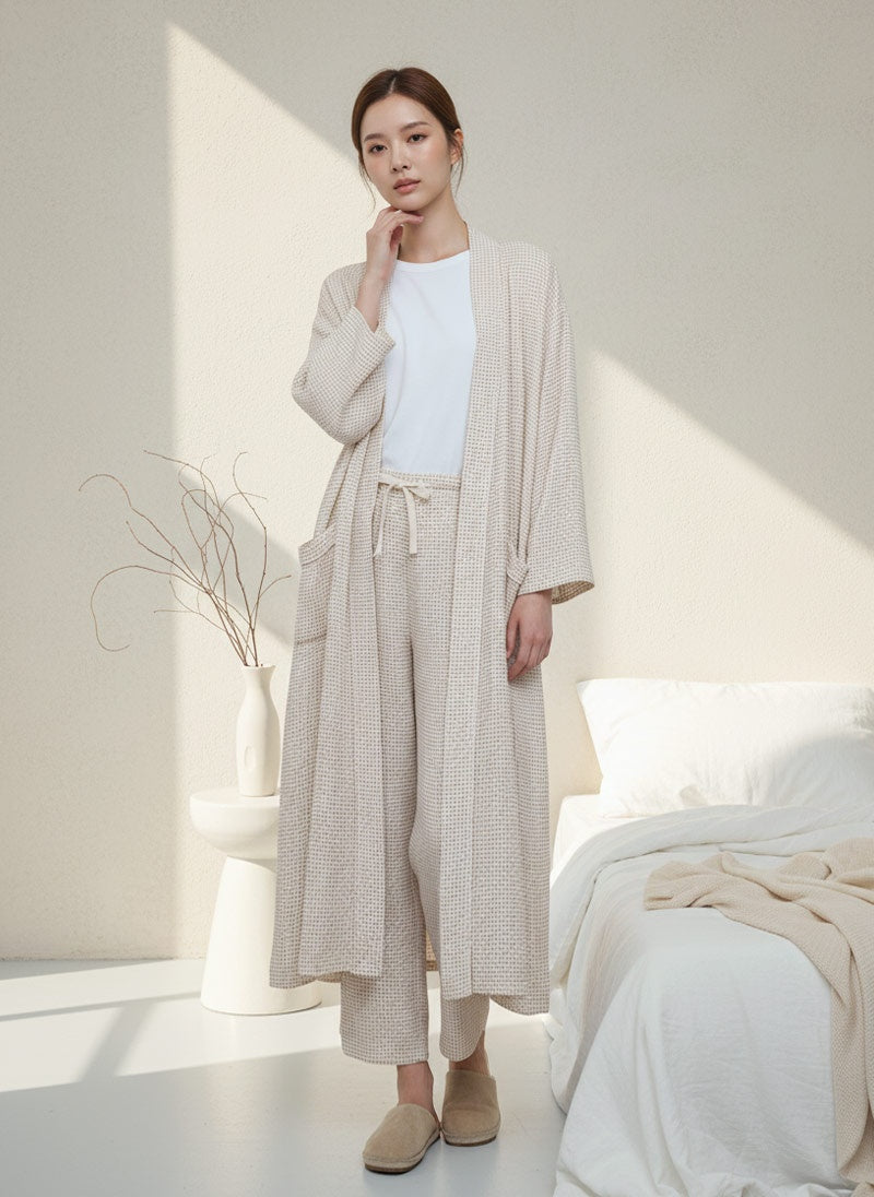 Serenity Check Gauze Robe & Pants Loungewear Set – Cinnamon Check