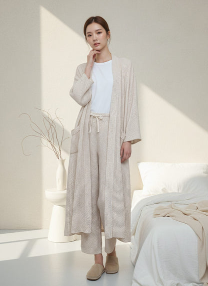 Serenity Check Gauze Robe & Pants Loungewear Set – Cinnamon Check