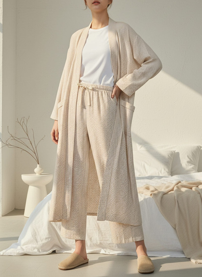 Serenity Check Gauze Robe & Pants Loungewear Set – Cinnamon Check