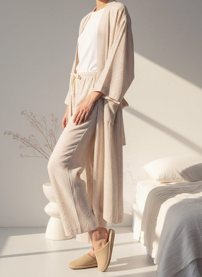 Serenity Check Gauze Robe & Pants Loungewear Set – Cinnamon Check
