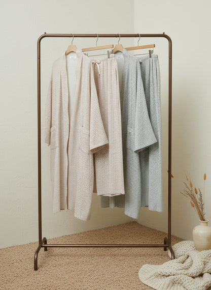 Serenity Check Gauze Robe & Pants Loungewear Set – Cinnamon Check