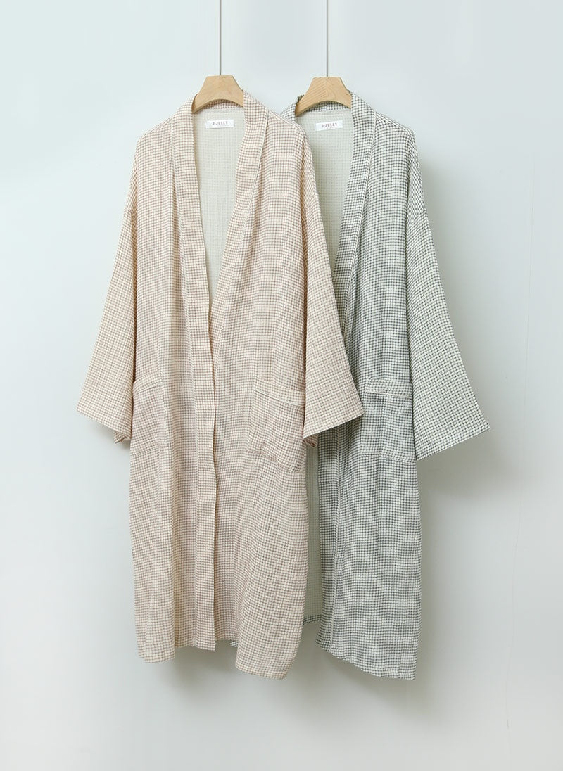 Serenity Check Gauze Robe & Pants Loungewear Set – Cinnamon Check