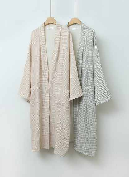 Serenity Check Gauze Robe & Pants Loungewear Set – Cinnamon Check