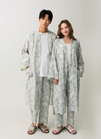 Serenity Bandana Gauze Robe & Pants Loungewear Set – Navy Bandana