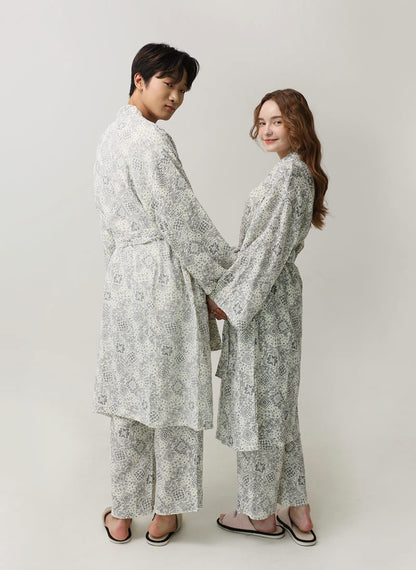 Serenity Bandana Gauze Robe & Pants Loungewear Set – Navy Bandana