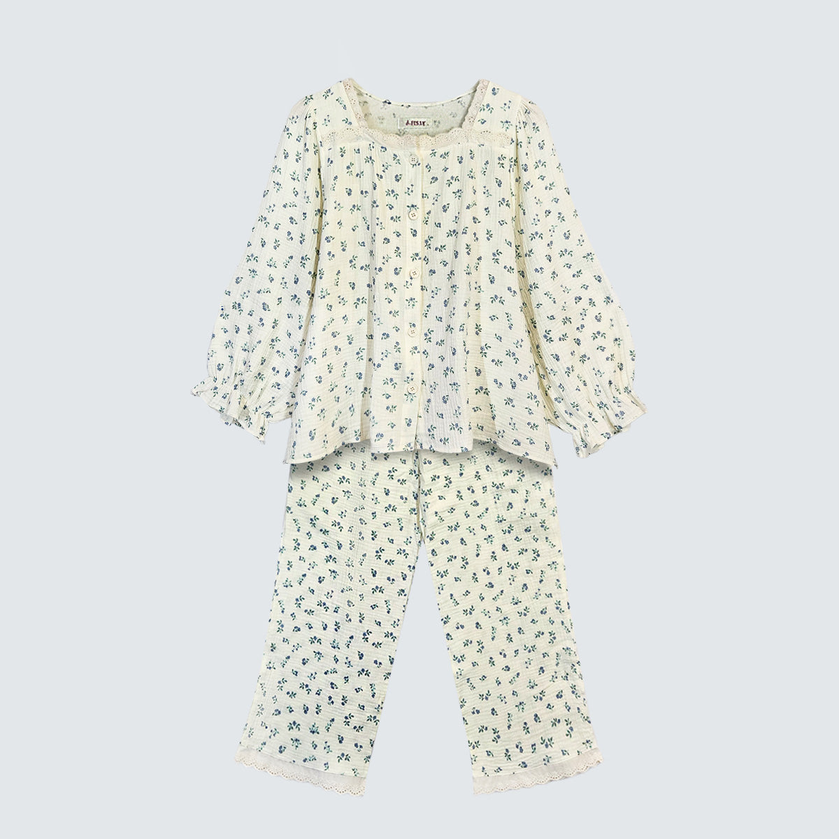 Floral Lace Gauze Loungewear Pajama Set – Women’s One Size