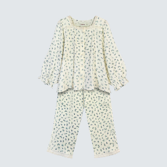 Floral Lace Gauze Loungewear Pajama Set – Women’s One Size