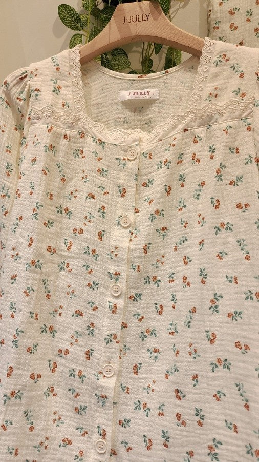 Floral Lace Gauze Loungewear Pajama Set – Women’s One Size