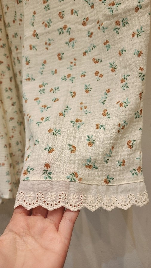 Floral Lace Gauze Loungewear Pajama Set – Women’s One Size