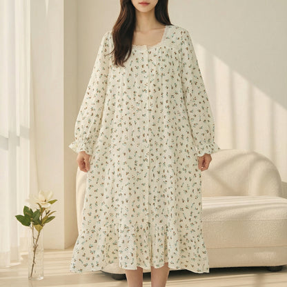 Serenity Floral Gauze Long Dress Loungewear – Cinnamon Floral