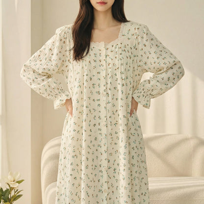 Serenity Floral Gauze Long Dress Loungewear – Cinnamon Floral