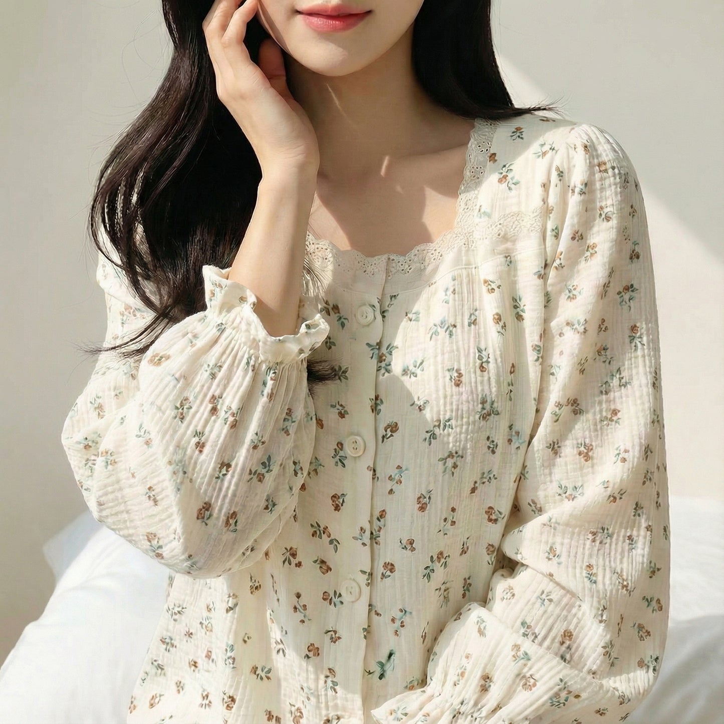 Serenity Floral Gauze Long Dress Loungewear – Cinnamon Floral