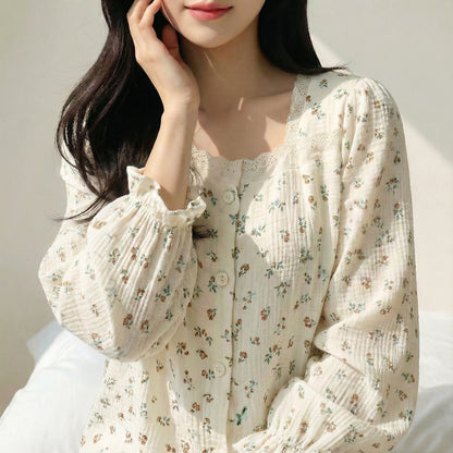 Serenity Floral Gauze Long Dress Loungewear – Cinnamon Floral