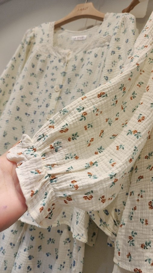 Serenity Floral Gauze Long Dress Loungewear – Cinnamon Floral