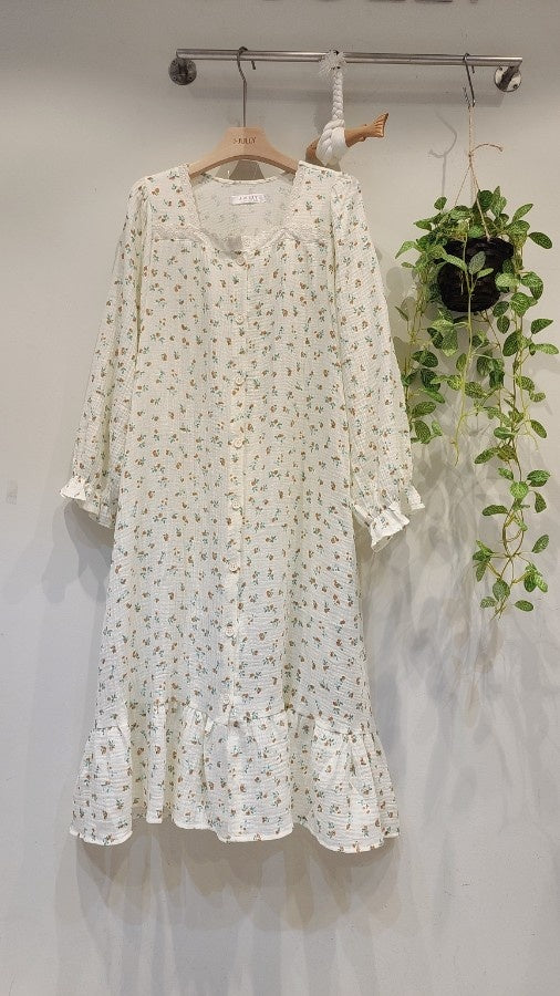 Serenity Floral Gauze Long Dress Loungewear – Cinnamon Floral