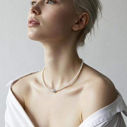 Glass Pearl Necklace with Swarovski Crystal Ball